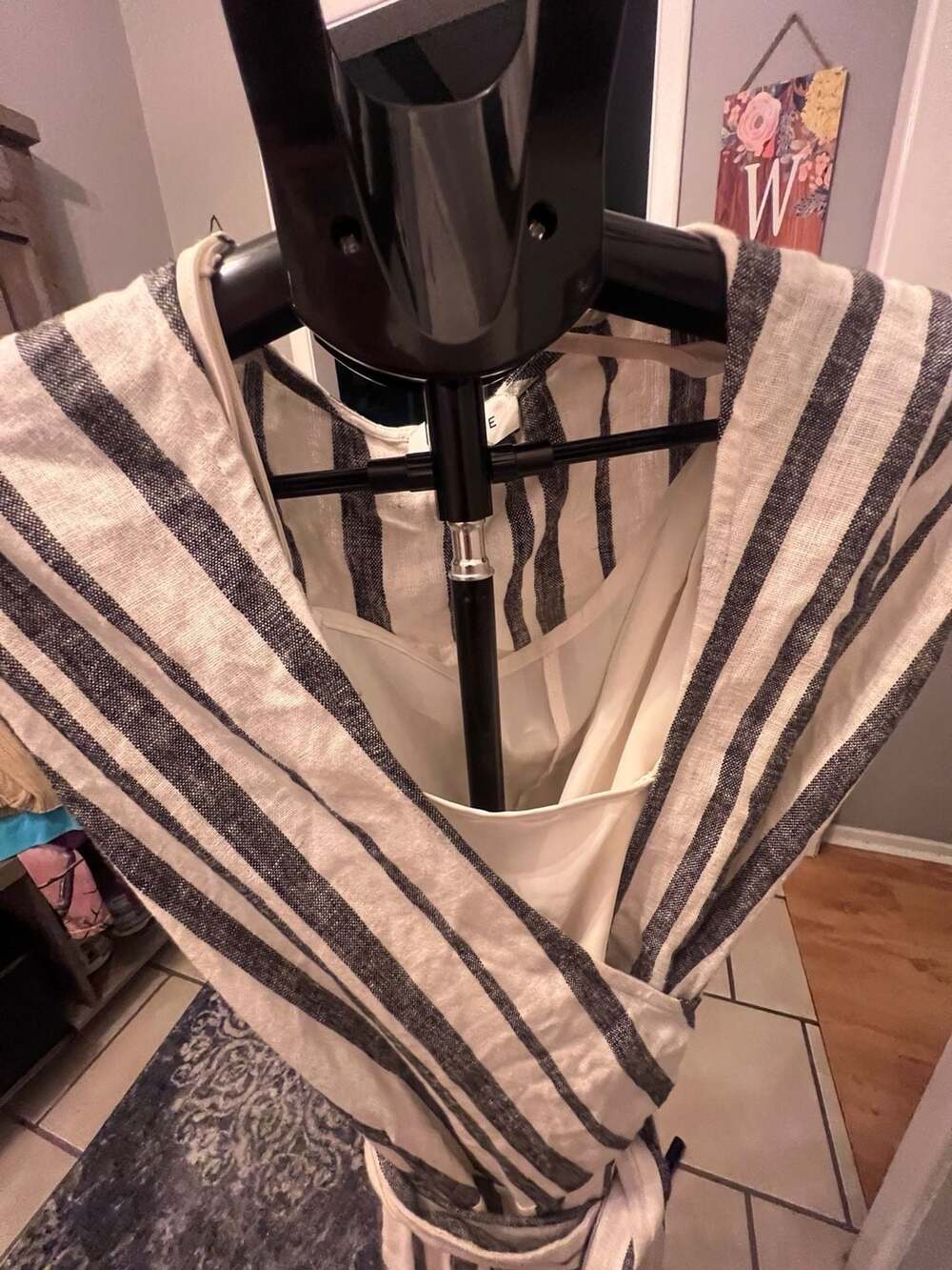 Evereve Jumpsuit Size M Black White Striped Wrap Front Tie